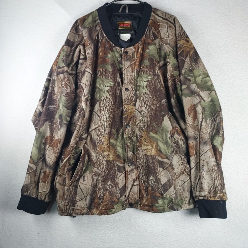 Stearns Dry Wear Camo Hunting Jacket Mens XXL Snap Front Bark Print Coat